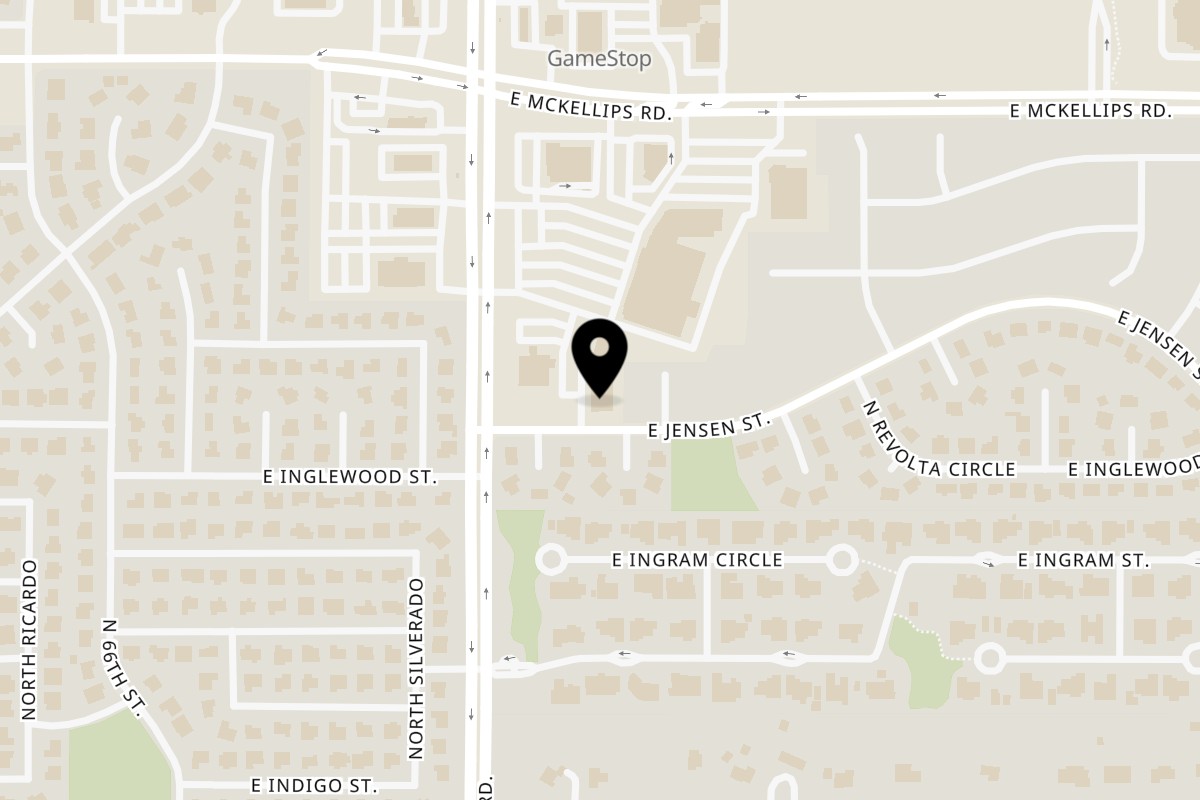 Map showing the location of Gyros Place on 1829 N Power Rd # 102 in Mesa